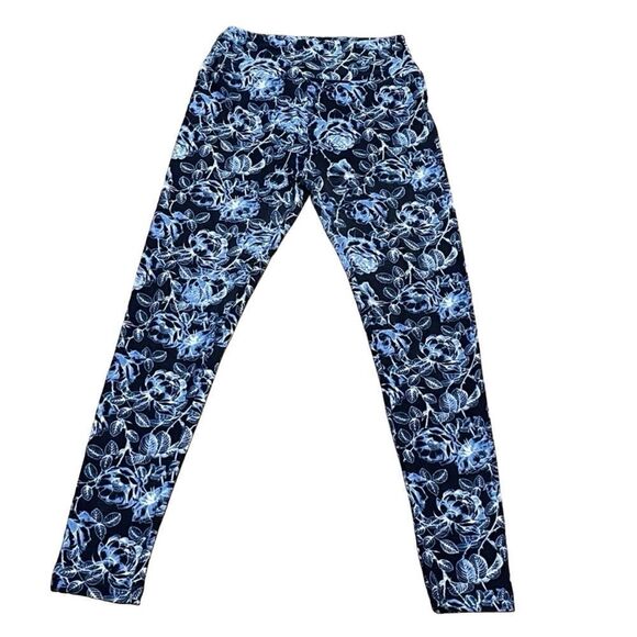 Lularoe Rare (Unicorn) Butter Soft Floral Leggings Blue and Black OS - Picture 1 of 9